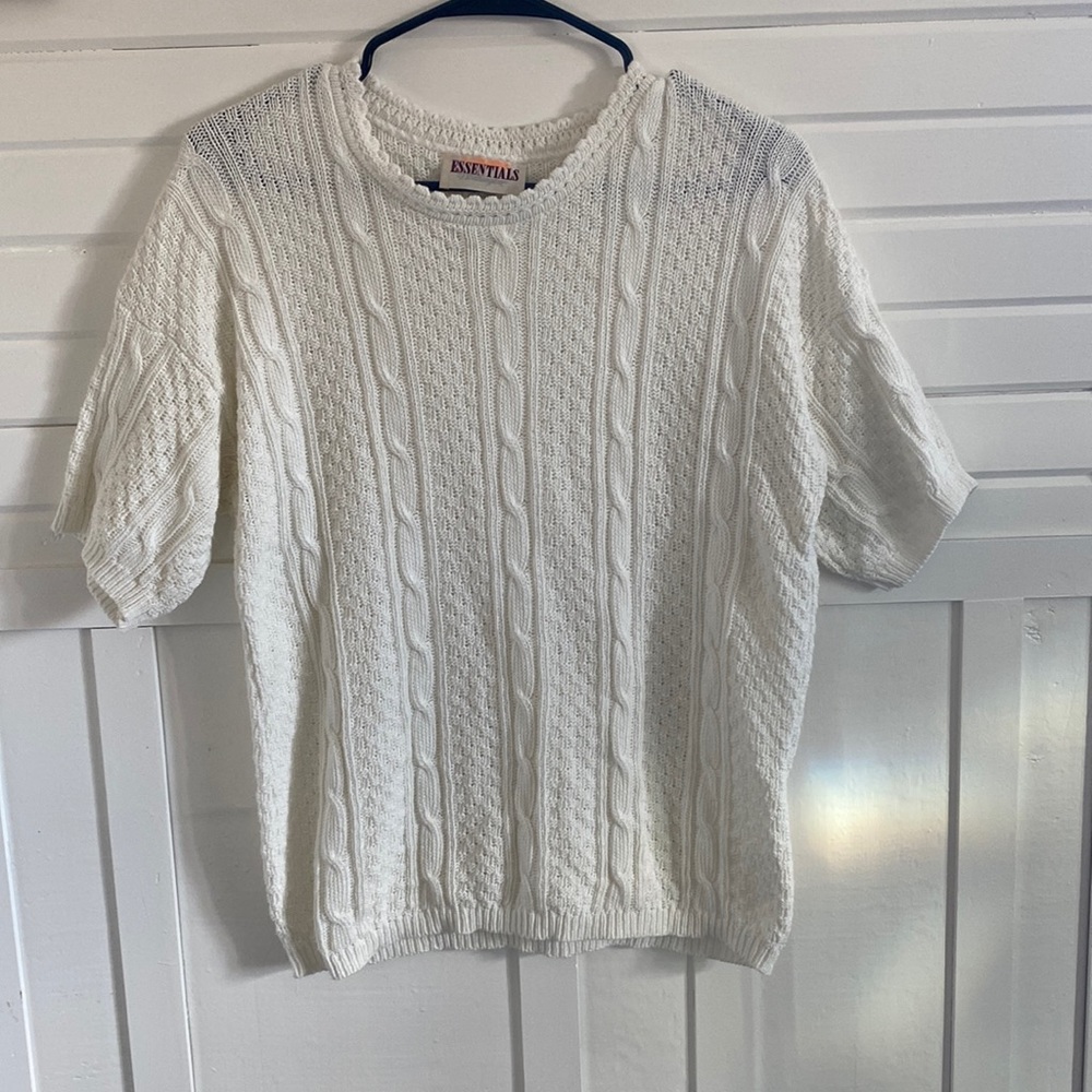 Vintage Worthington White Scalloped Crochet Cottagecore Knit Top Womens Sz Small